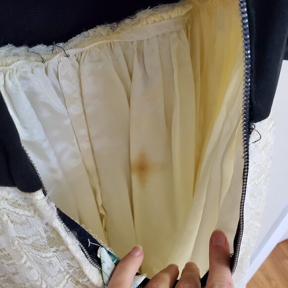 Vtg 50s 60s Fit Flare Dress Parklane Cupcake Lace/tulle V Back Midi S/4 - Picture 11 of 11